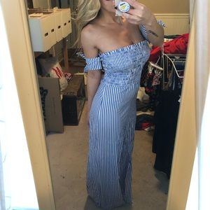 White and blue stripped jumpsuit